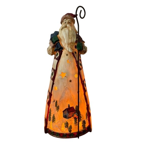 Hand-Painted Old World Santa Claus Christmas Light Star Cutouts and Winter Scene - Picture 1 of 8